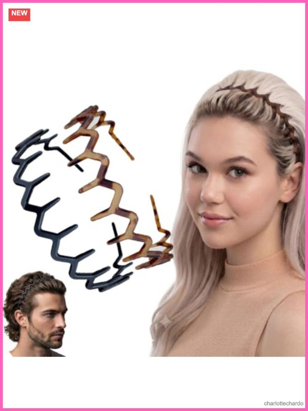 Wide Matte Zig Zag Headband Slick Back Volume Hair Accessory 2 Pack